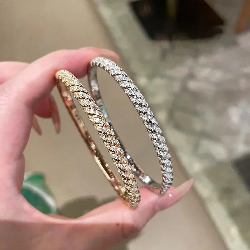 Luxury high quality dazzling shiny spiral bangles full CZ diamond silver 925 bracelet jewelry