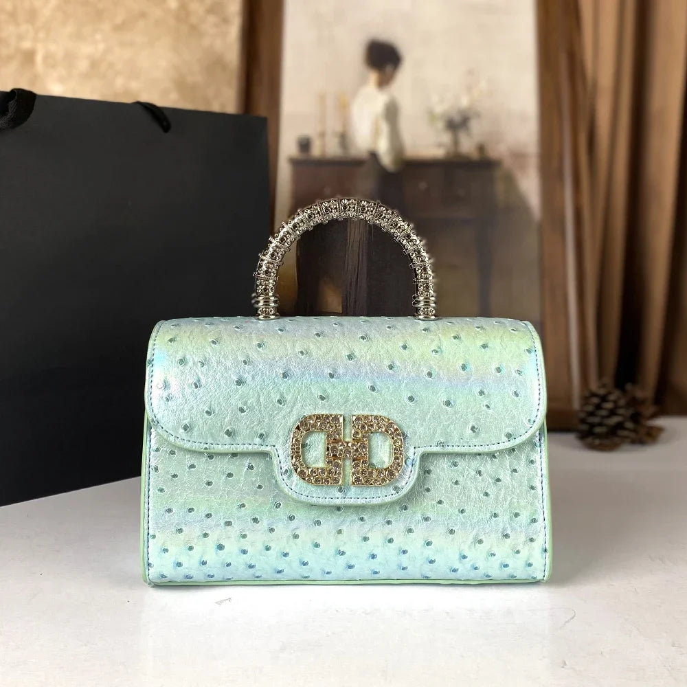 Advanced ostrich pattern diamond inlaid handbag fashionable high-end crossbody bag