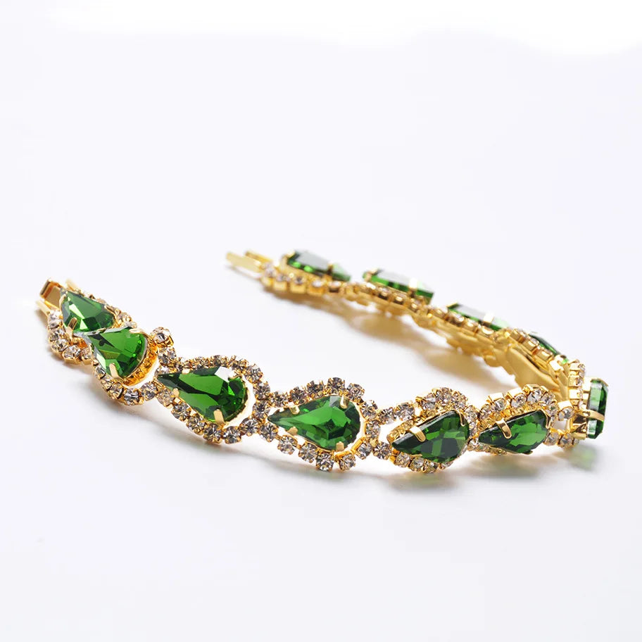 Luxury Blue Topaz 18K Gold Bracelet Women Wedding Gift Bracelets Bangles Jewelry