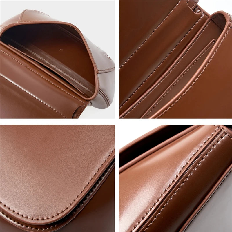 Smooth Genuine Leather Saddle Bag Retro Shoulder Purse
