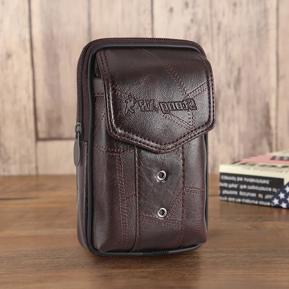 Genuine Leather Waist Packs Men Classic Texture Phone Belt