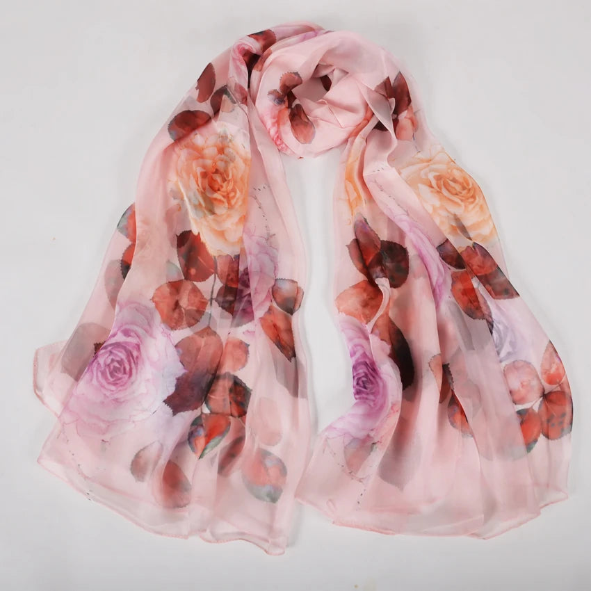 100% Silk Scarf Cape Fashion Floral Design Long Scarves