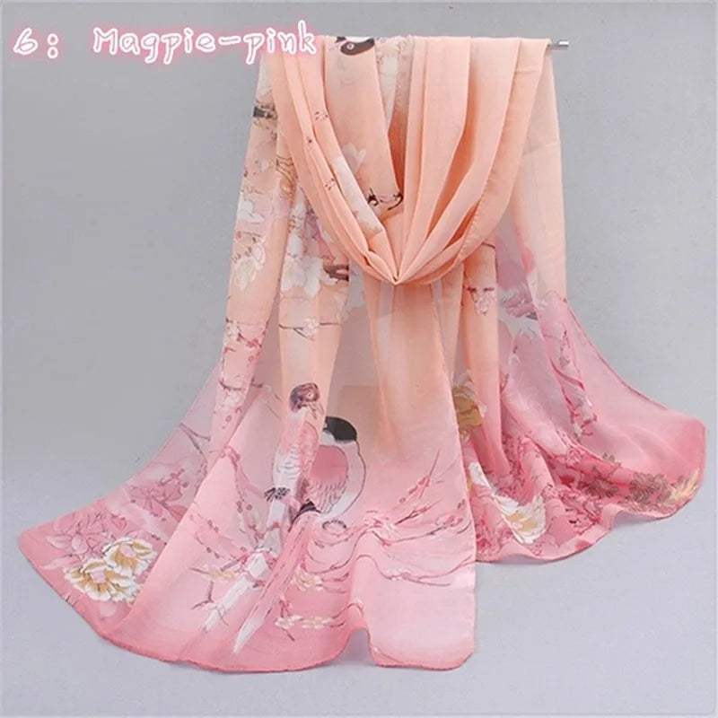Chiffon Scarf Butterflies Branch Pattern Versatile Elegant