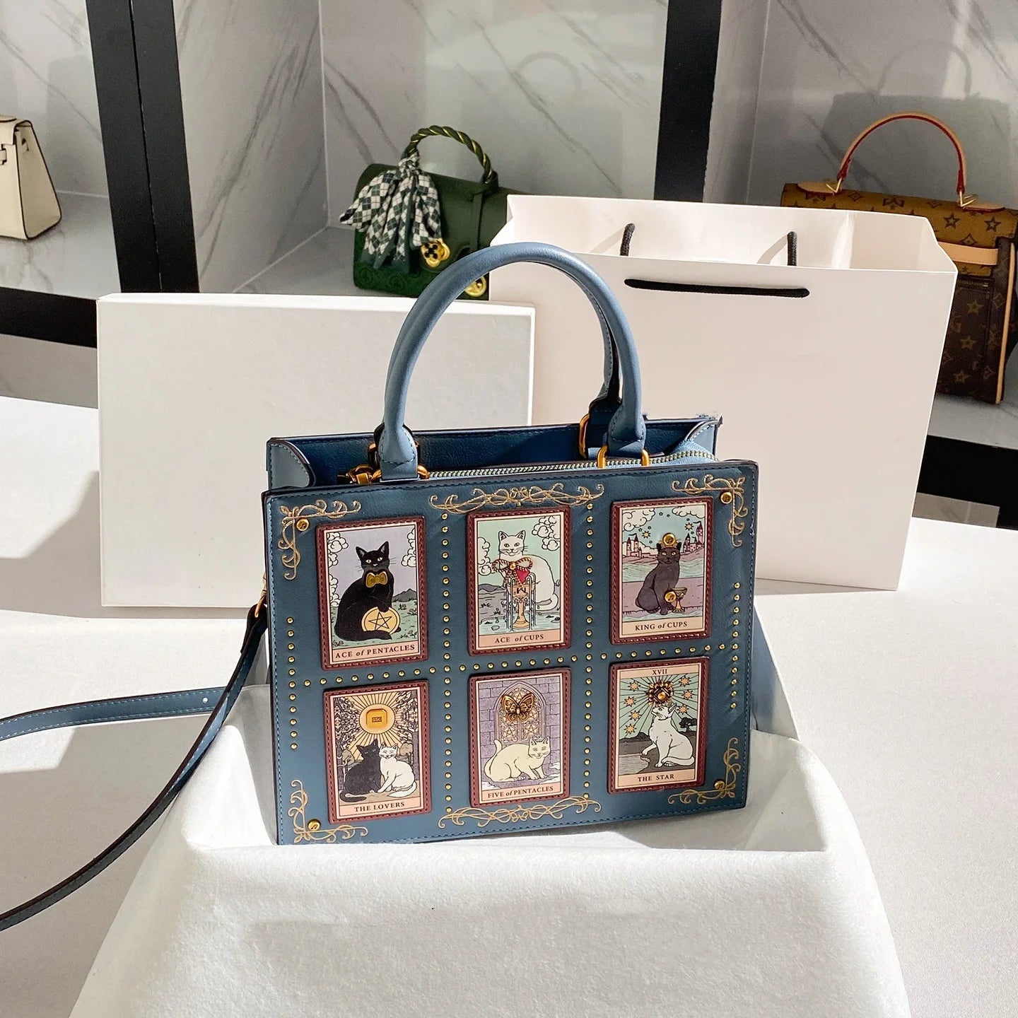 Luxury Cats Embroidered Large Capacity Shoulder Tote Bag