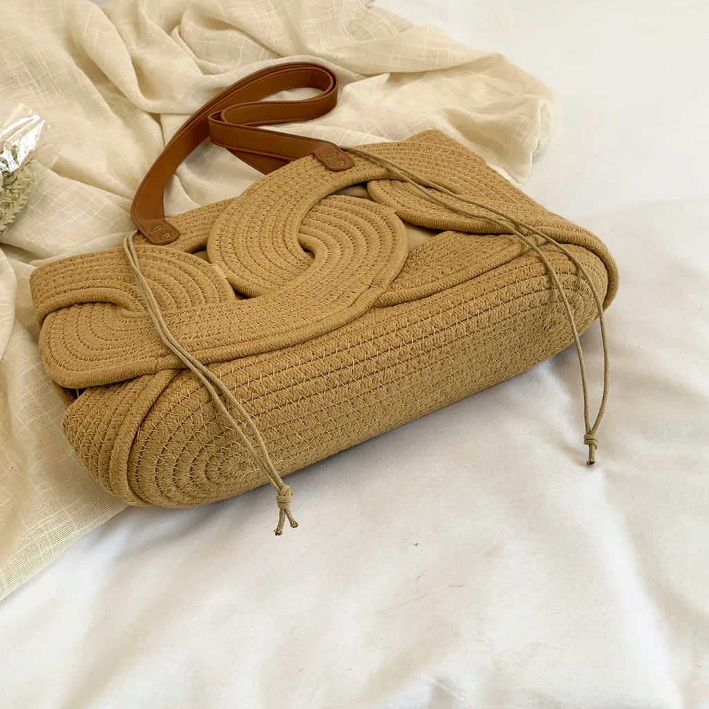 Fashionable Woven Straw Tote Bag Large Capacity Handbag