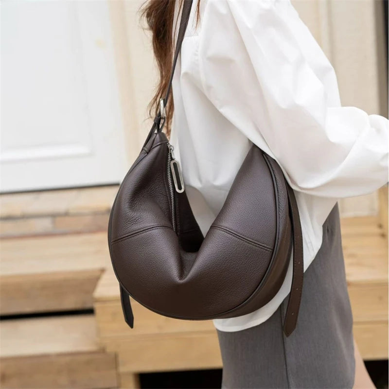 Slouchy Genuine Leather Hobo Bags Soft Crescent Bag