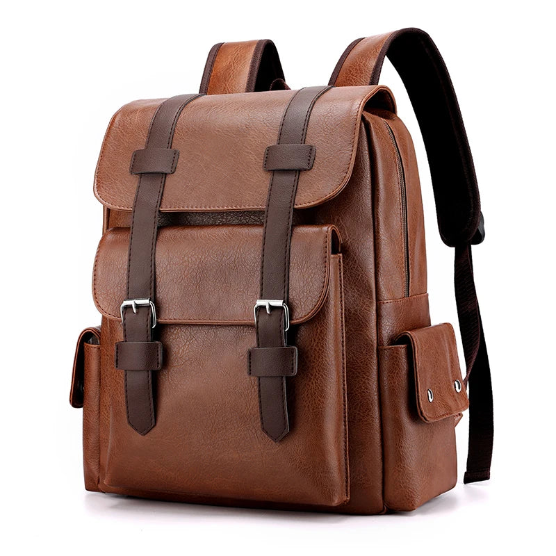 Men's Backpack PU Leather Bag for Large Laptop Backpack Male Travel Bag