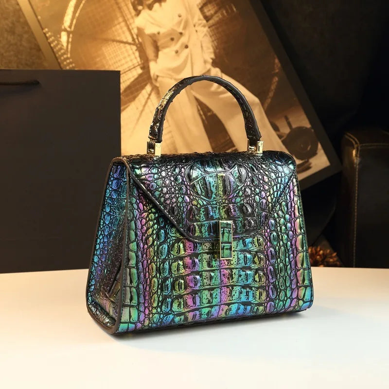Atmospheric crocodile patterned shiny leather women's bag single shoulder crossbody bag