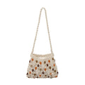 Beaded Crochet Mesh Tote Handmade Woven Hollow Out Bag