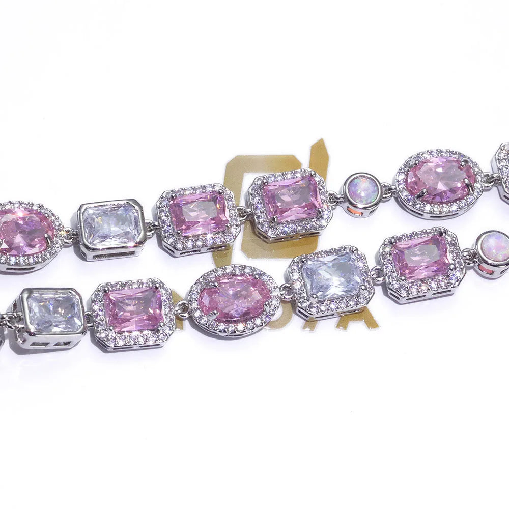 10mm Opal Custom CZ Stone Chain Silver Gold Plated Bracelet