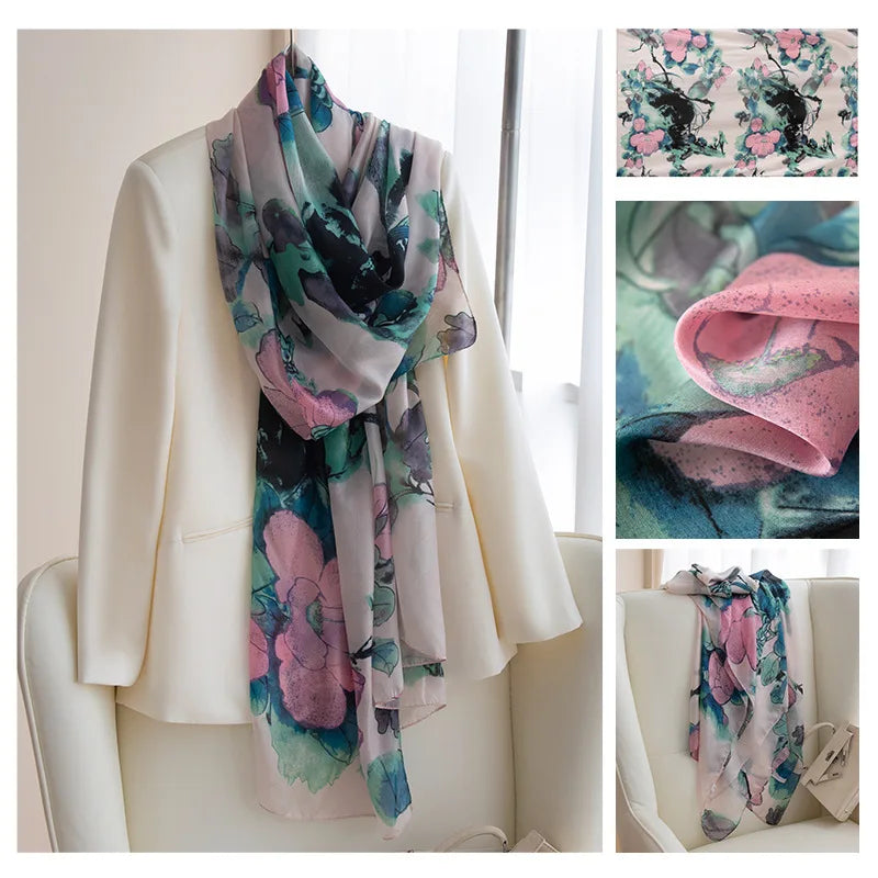 Luxury 100% Mulberry Silk Scarf Thin Breathable Shawl
