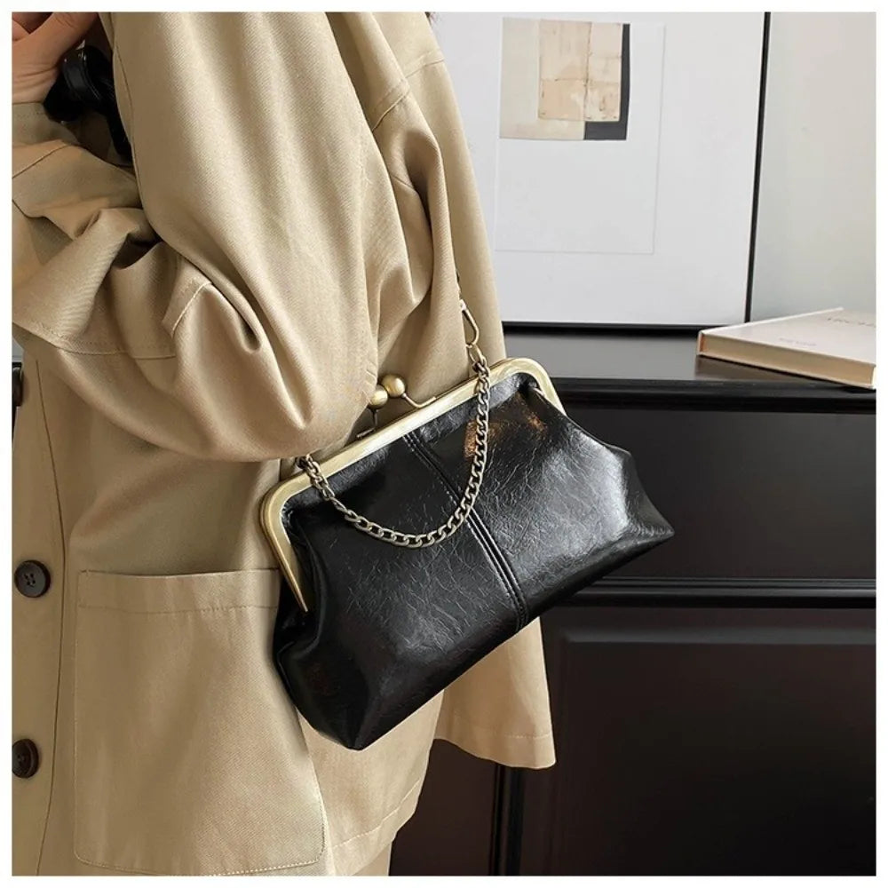 Trendy PU Leather Shell Handbag Retro Style Satchel