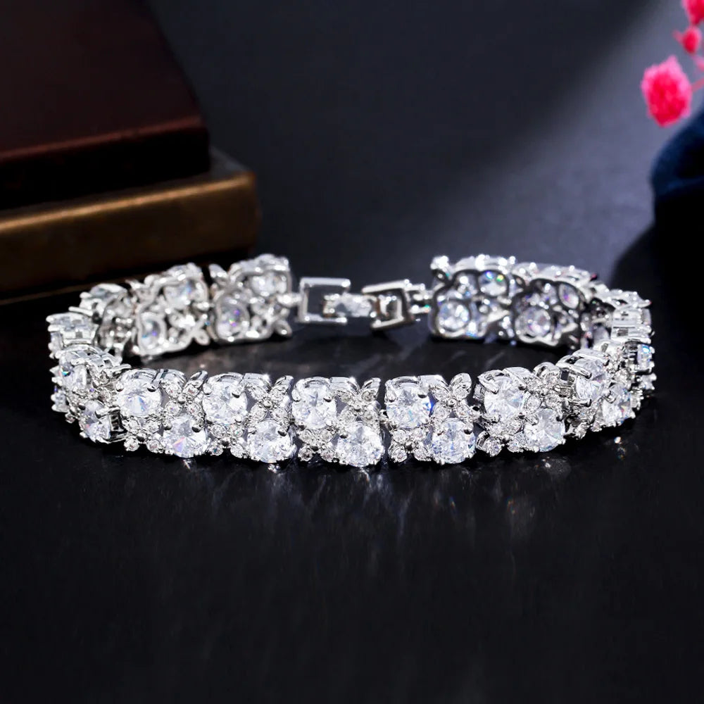 Luxury Shiny Yellow Cubic Zirconia Leaf Flower Shape Bracelet Fashion Jewelry