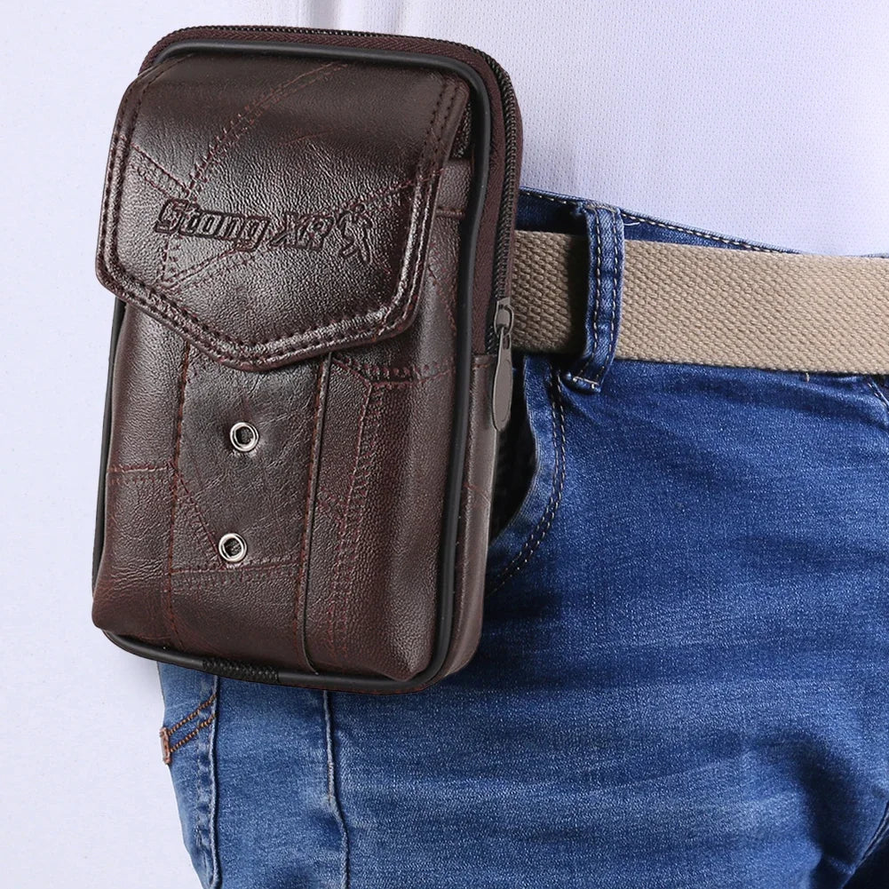 Genuine Leather Waist Packs Men Classic Texture Phone Belt