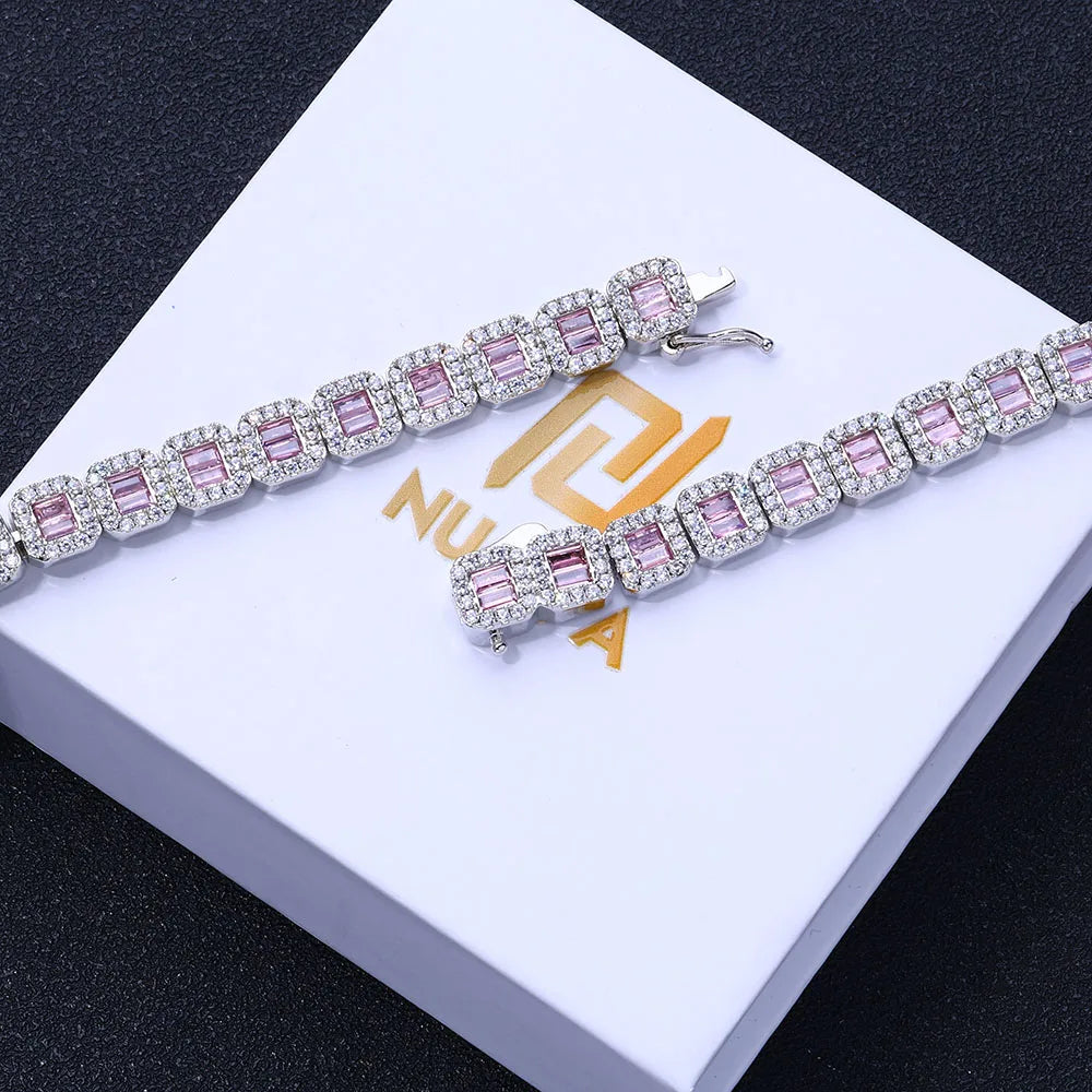 8mm Square Zirconia Brass Baguette Tennis Bracelet 18K Gold Plated Iced Out Jewelry