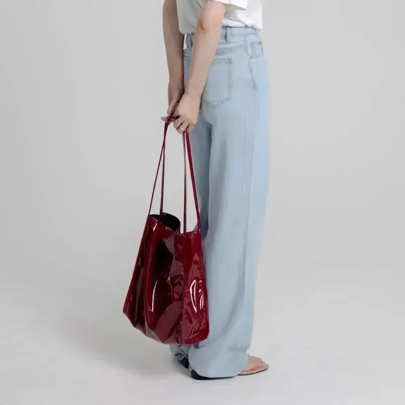 Fashion Patent Leather Women Shoulder Bags Vintage Female Casual Tote Handbags