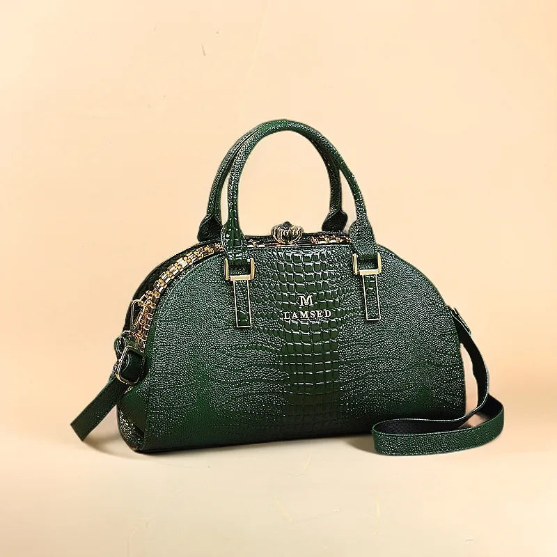 Women's Fashion Crocodile Pattern Shoulder Crossbody Bag Retro Shell Handbag