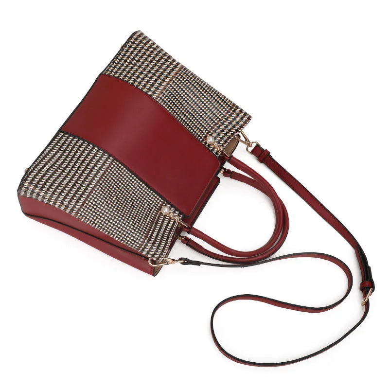 High-capacity cowhide women's fashionable contrasting color handbag