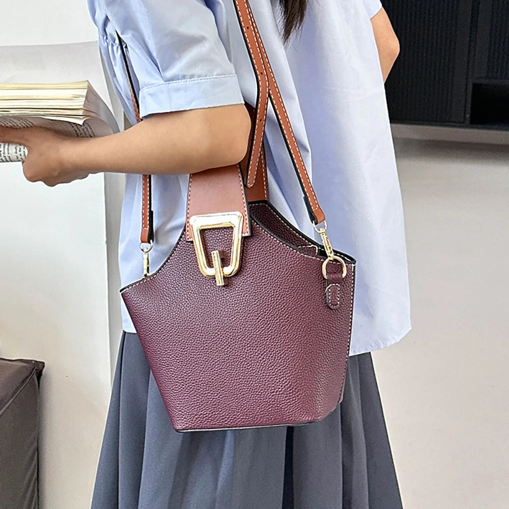 Luxury Bucket Handbags for Women Casual Contrast Color Small Basket Bag