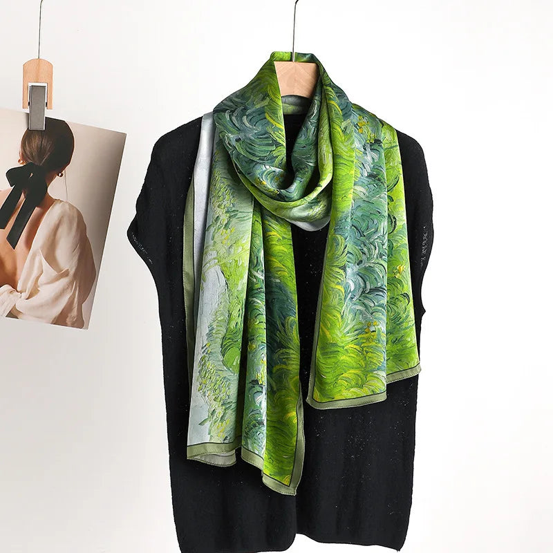 Luxury brand 100% Real silk scarf elegant floral print designed shawl