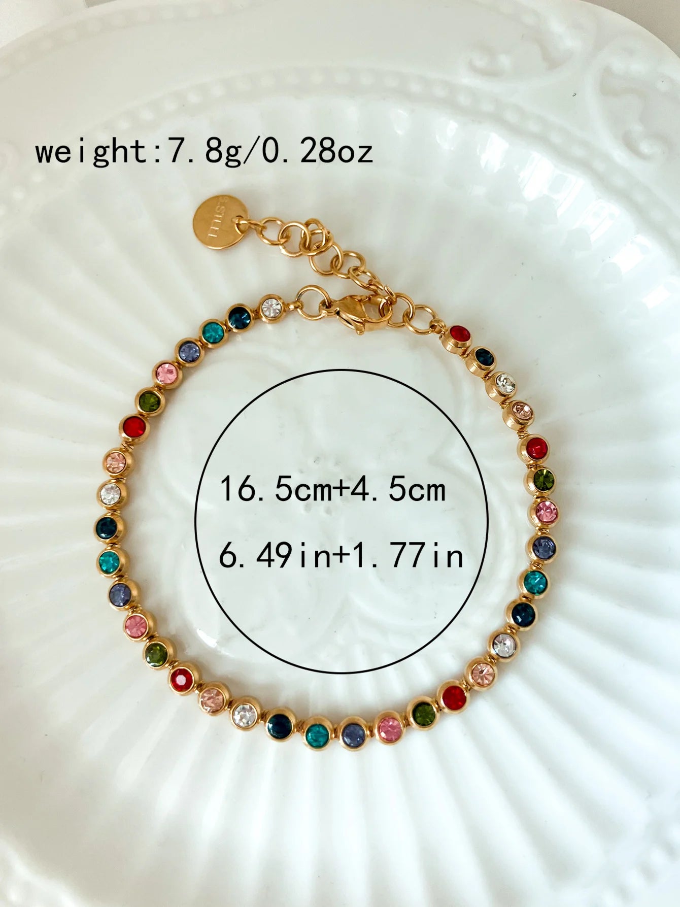Exquisite Colorful Cubic Zirconia Luxury Bracelet Stainless Steel  Jewelry