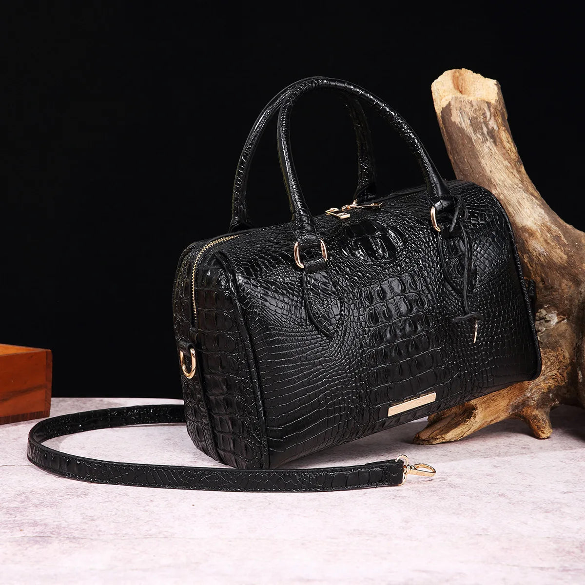 Top-Handle Crocodile Bag Crossbody Leather Tote Large Capacity