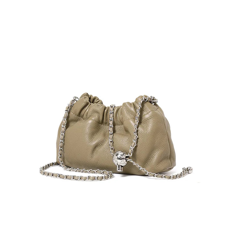 Lightweight Litchi Texture Genuine Cow Leather Cloud Bag