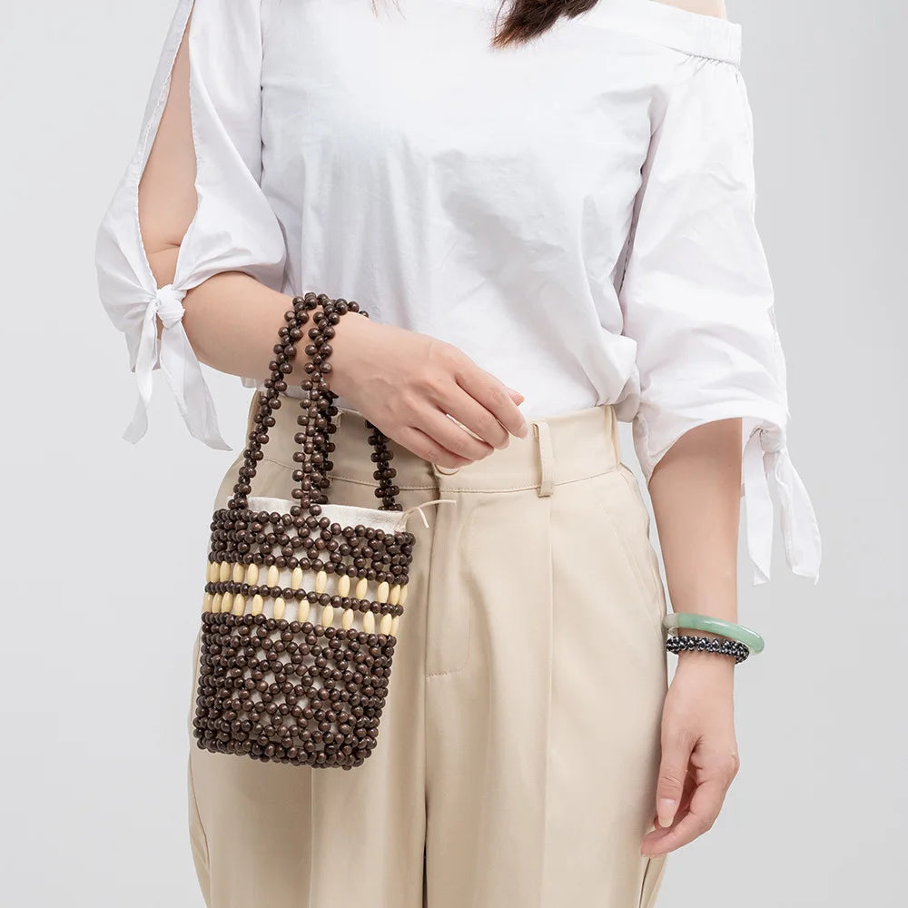 Wooden Bead Handbag Handmade Woven Bag Design