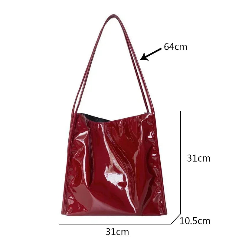 Fashion Patent Leather Women Shoulder Bags Vintage Female Casual Tote Handbags