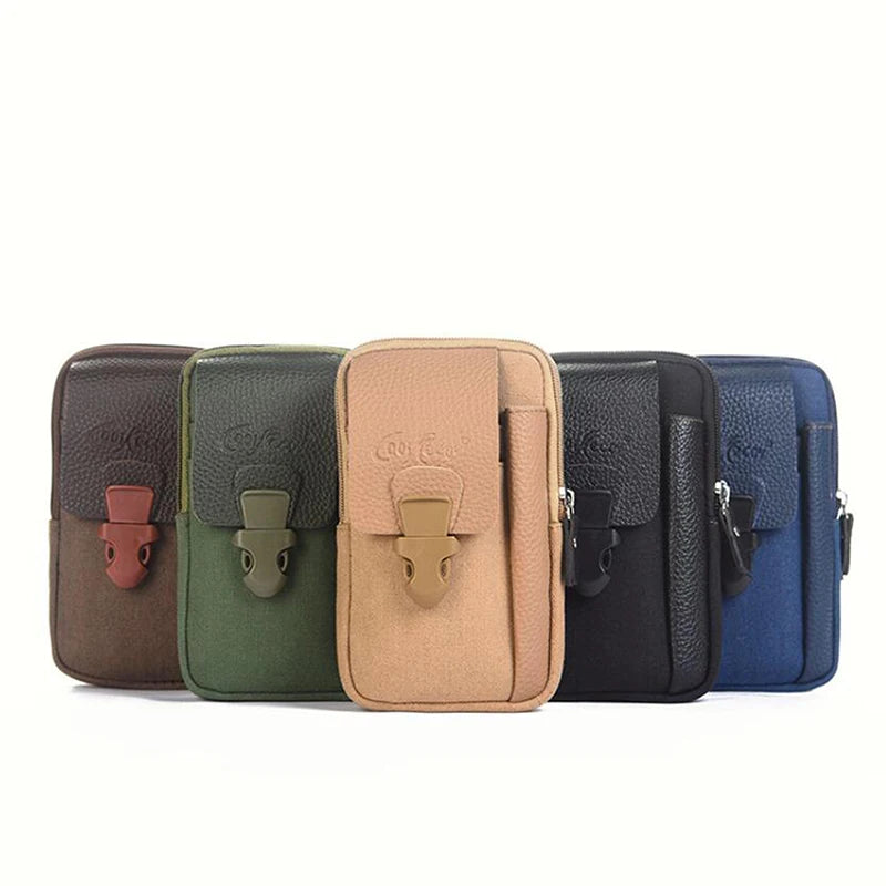 Casual Zipper Men Waist Bag Small Solid Color Card Holder
