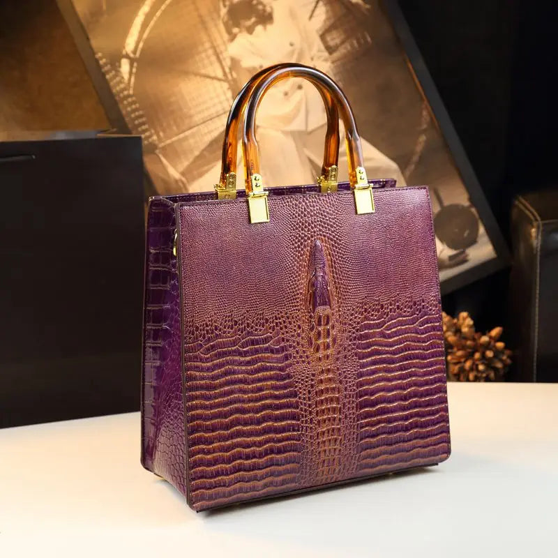Crocodile Print Leather Handbags Large-capacity Tote