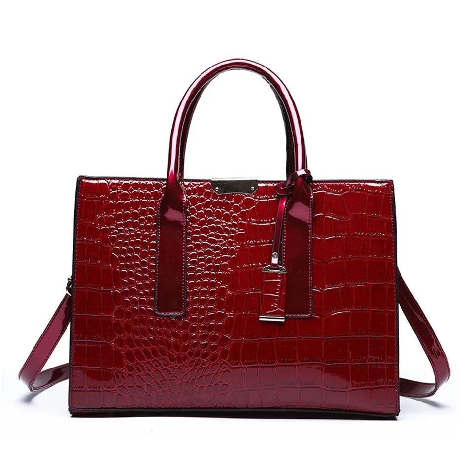 Large Capacity Crocodile Pattern Shoulder Tote Bag Leather Purses and Handbags