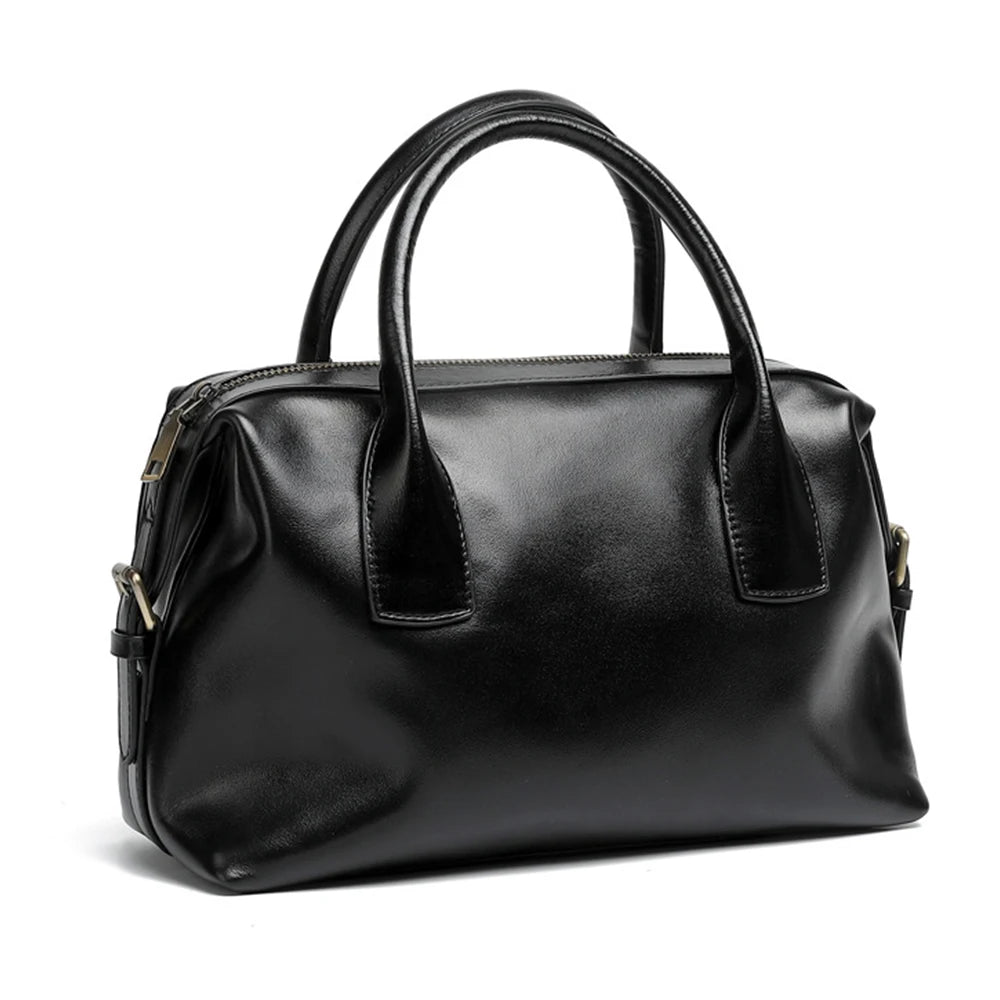 Vintage Green Genuine Leather Top-handle Bag For Women Boston Bag Shoulder Handbag