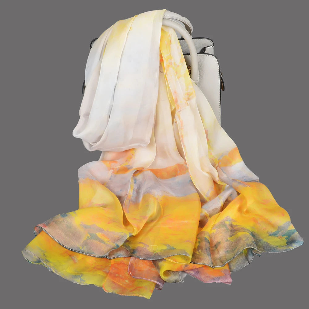 100% Silk Scarf Cape Fashion Floral Design Long Scarves