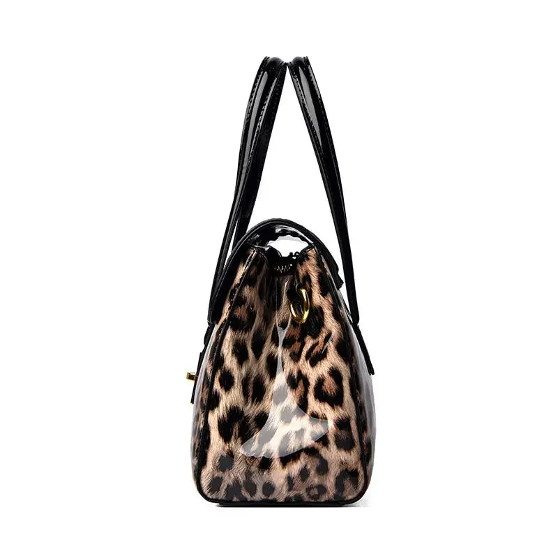 Fashionable Leopard Pattern Handbags Patent Leather Design
