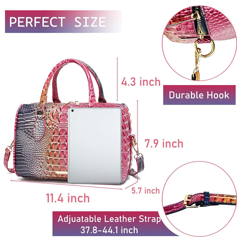Top-Handle Crocodile Bag Crossbody Leather Tote Large Capacity
