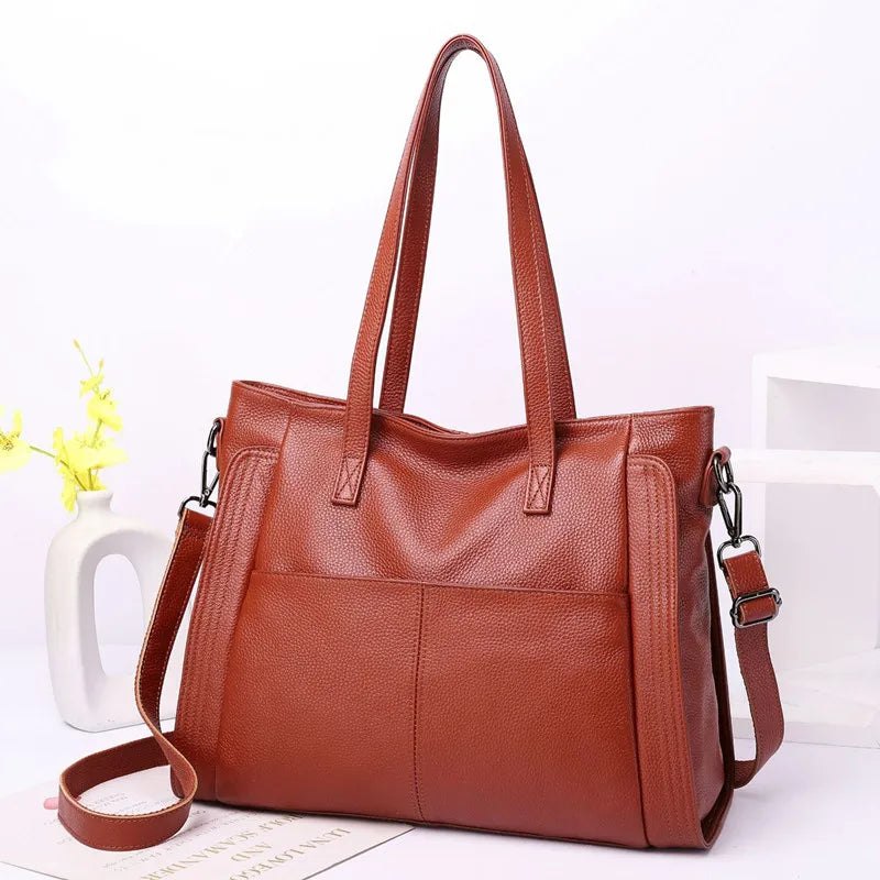 Genuine Leather Women's Handbags 14 Inch Laptop Capacity