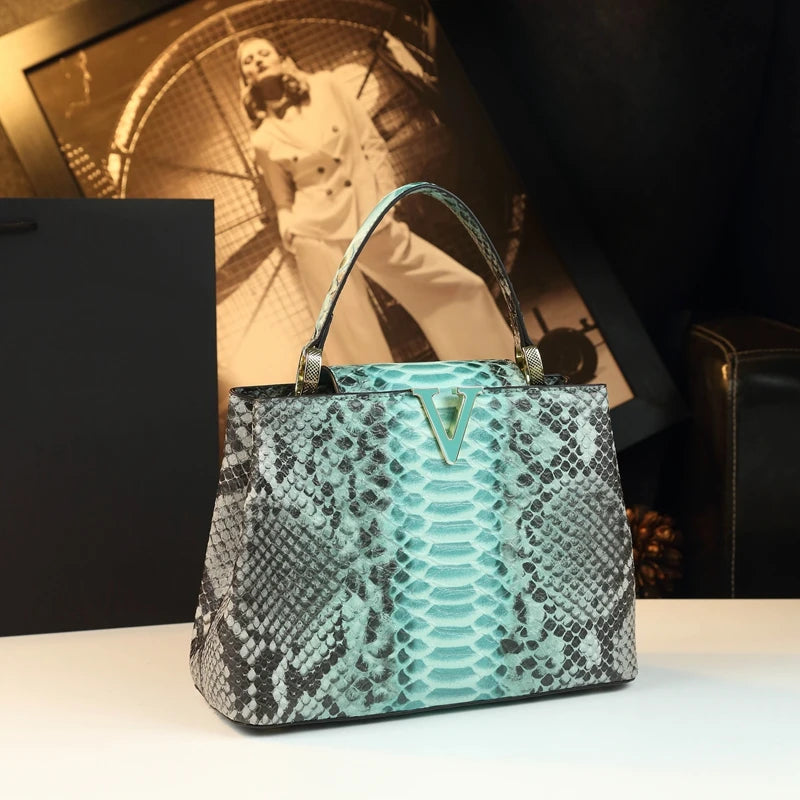 Fashionable Bucket Bag Leather Snake Pattern Shoulder Bag