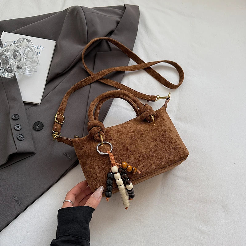 Women Small Suede Crossbody Retro Short Handle Bag