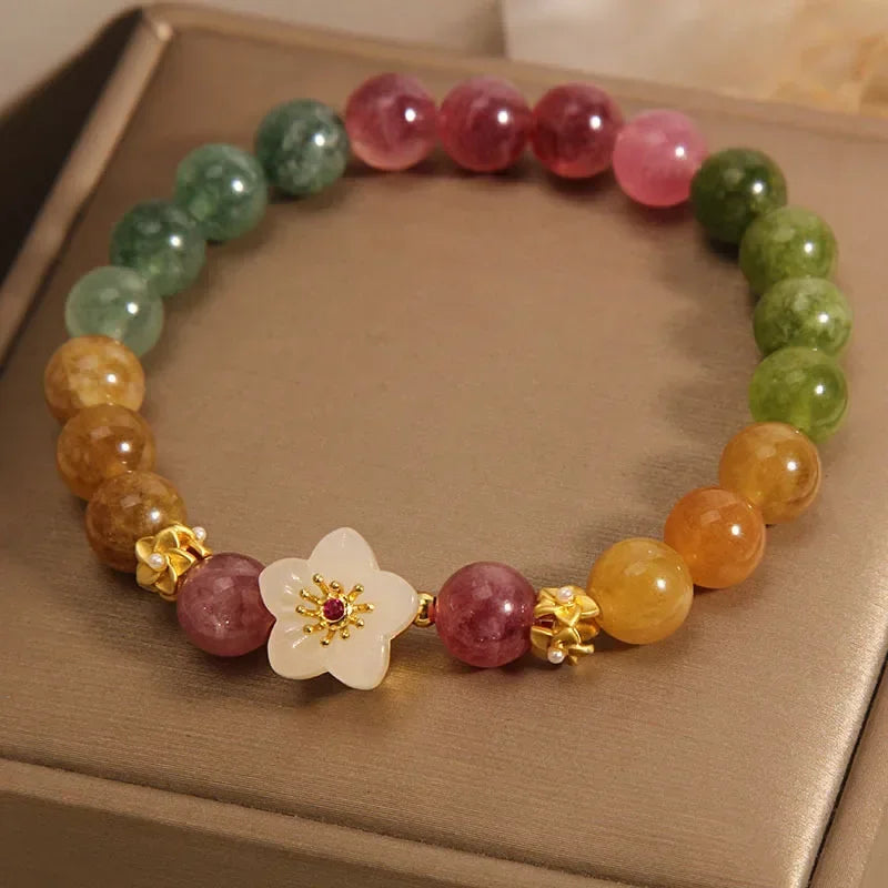 Natural Jade Agate Bracelet Exquisite Flower Design