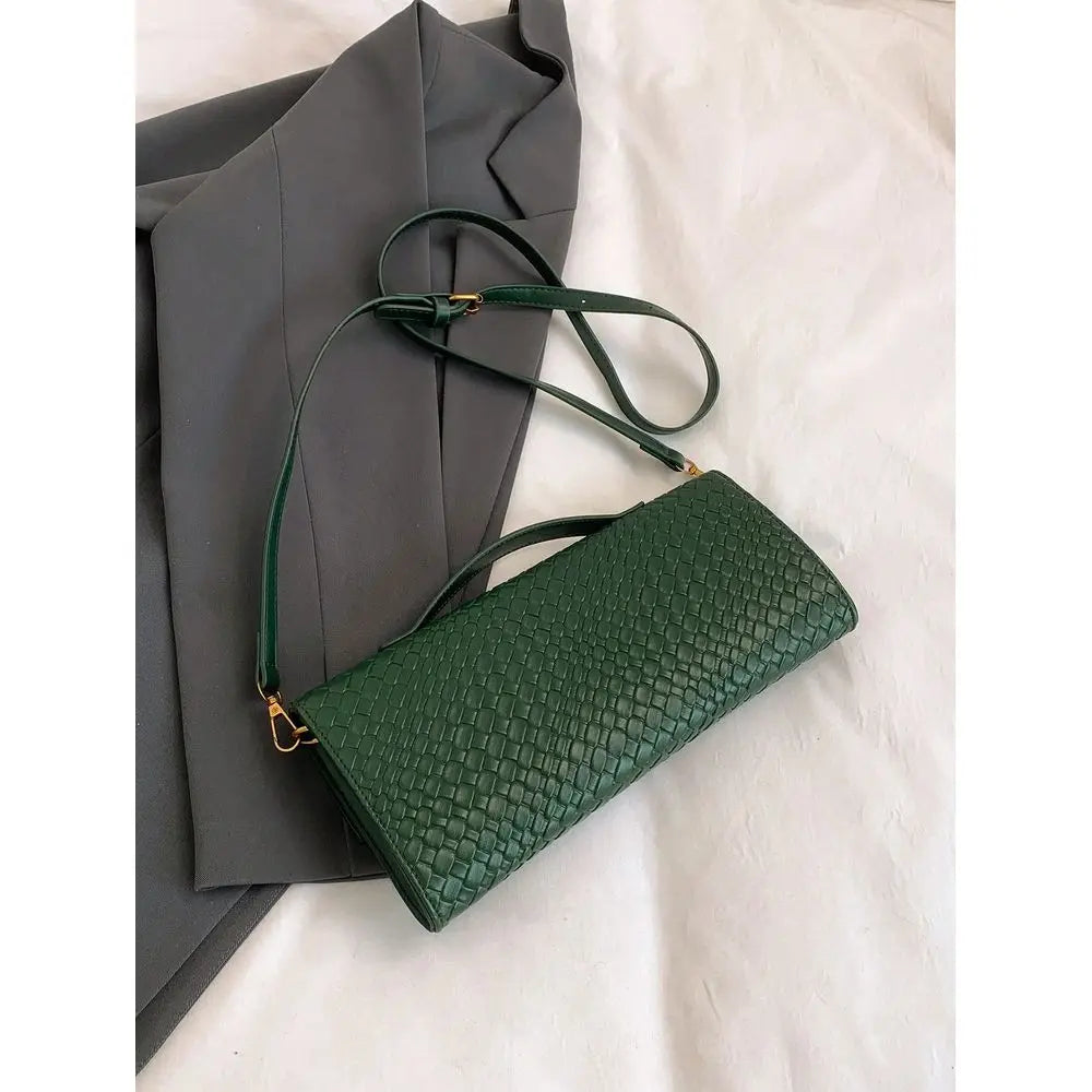 Premium Solid Color PU Woven Texture Crossbody Bag