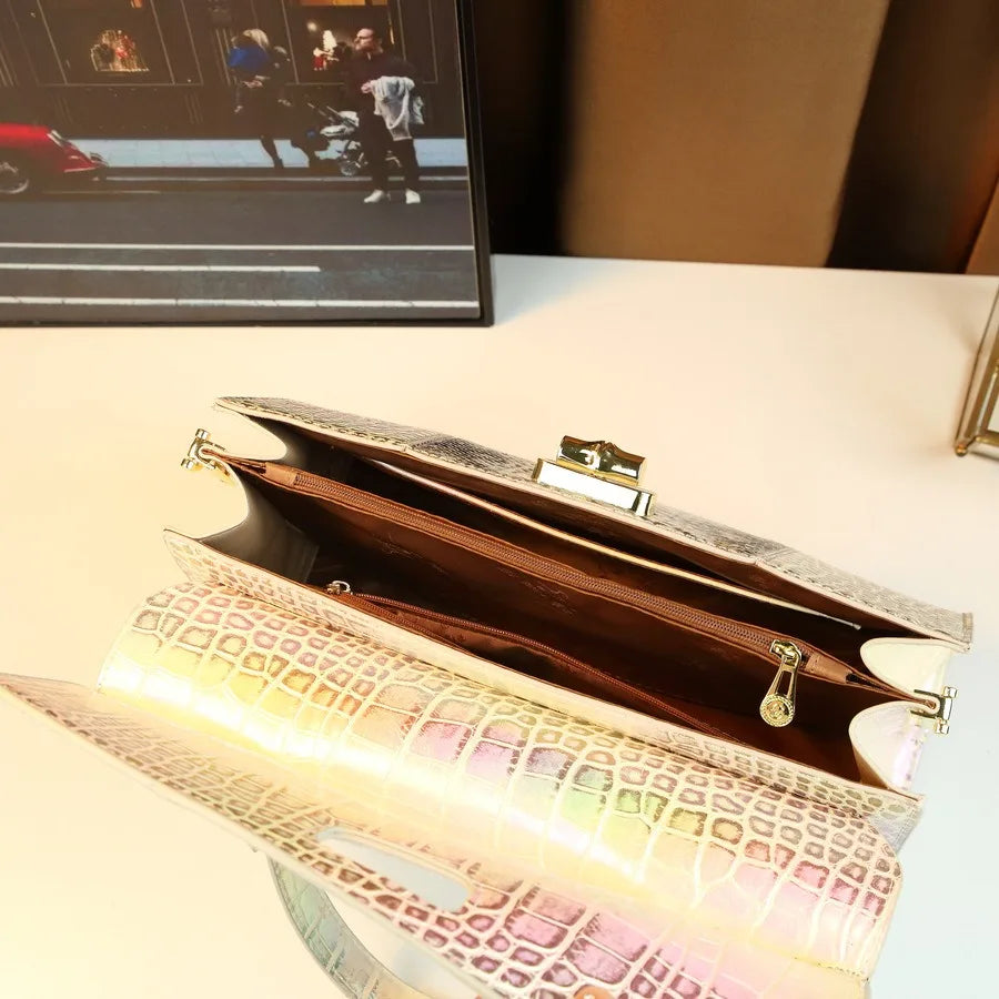 Snake pattern gradient color blocked women's handbag high-end fashion luxury bag