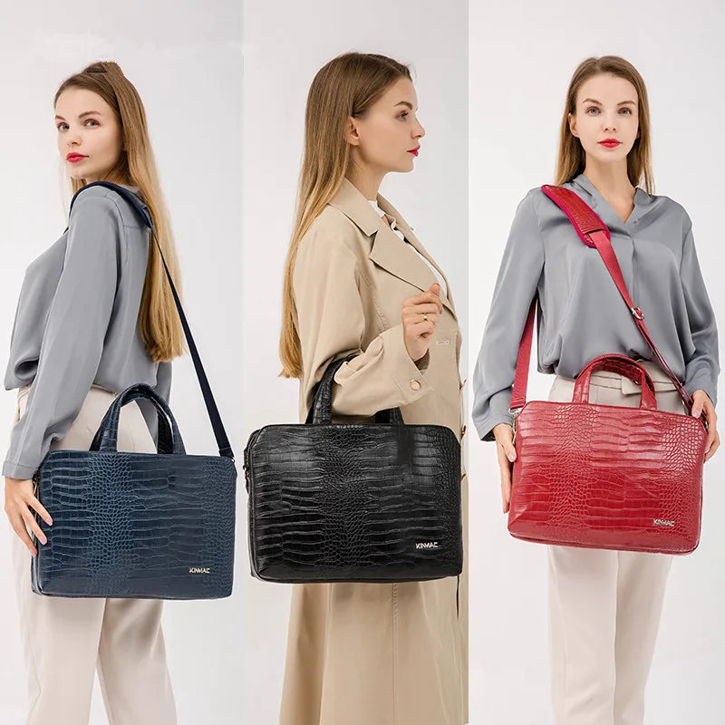 Crocodile Pattern Leather Handbags 15.6 Inch Laptop Bag