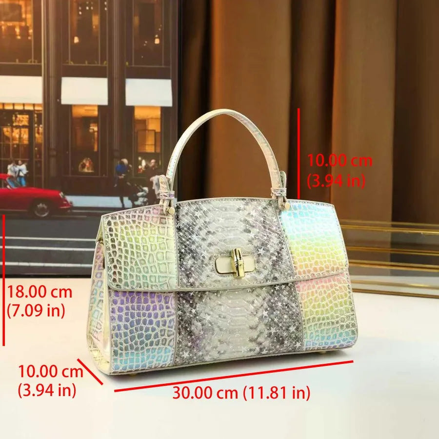 Snake pattern gradient color blocked women's handbag high-end fashion luxury bag