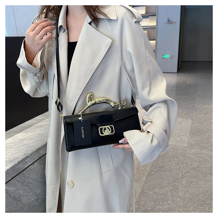 Women's Handbag Metal Handle Leather Trendy Design Crossbody Fashion Bag
