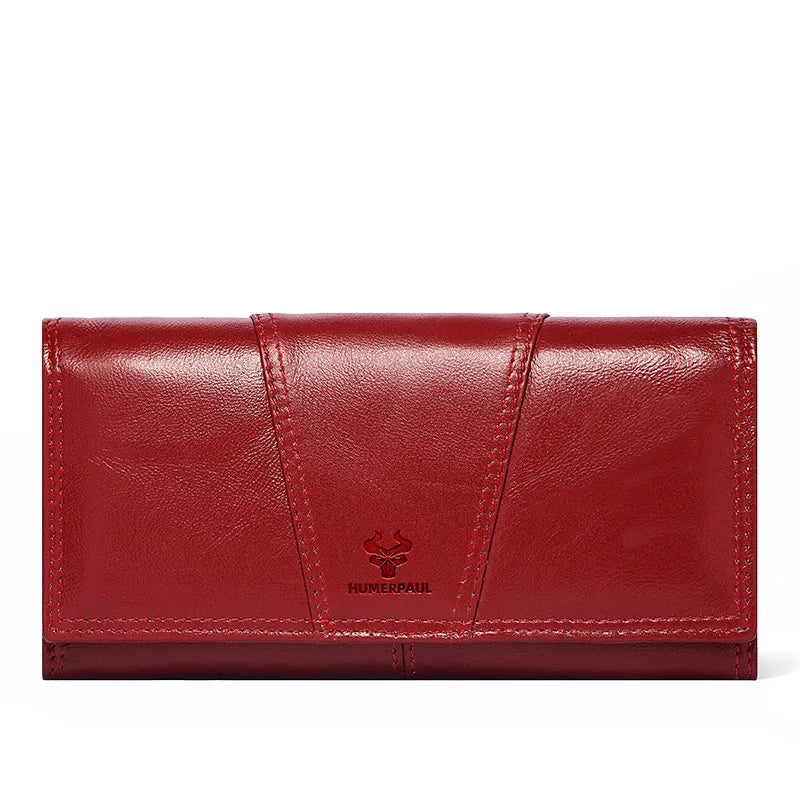 100% Genuine Leather Women Wallets Long With Cell Phone Holder Pocket