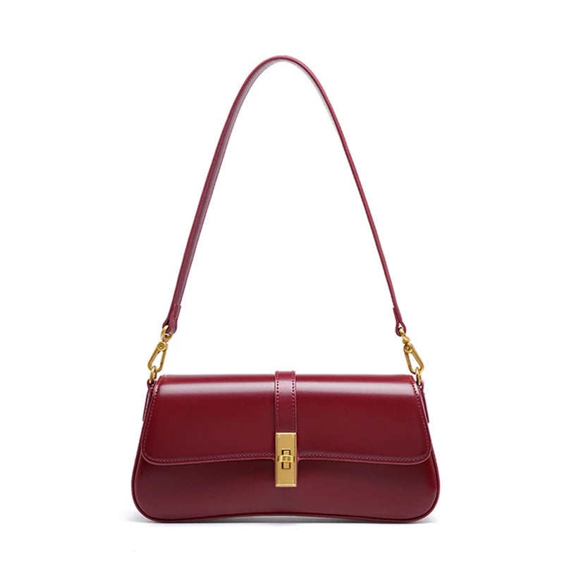 Genuine Leather Small Underarm Bag Women Retro Purse