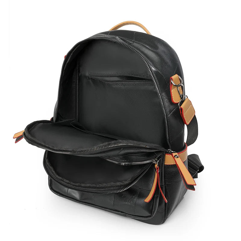 Vintage PU Leather Backpack for Women Large Capacity Travel Rucksack Fashionable