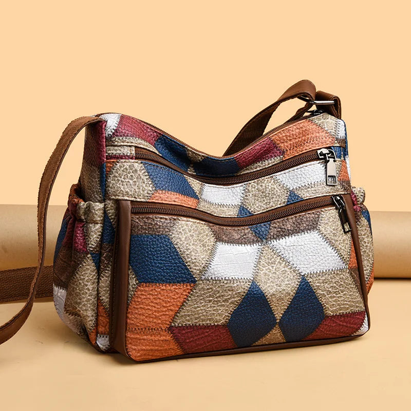 Luxury PU Leather Women's Shoulder Crossbody Bags High Quality Patchwork Sac