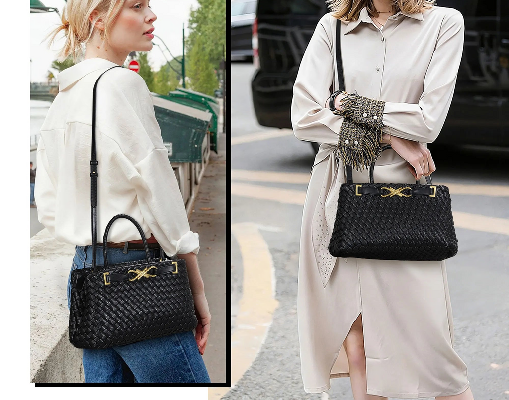 Woven Tote Bag for Women Vegan Leather Shoulder Handbag Design